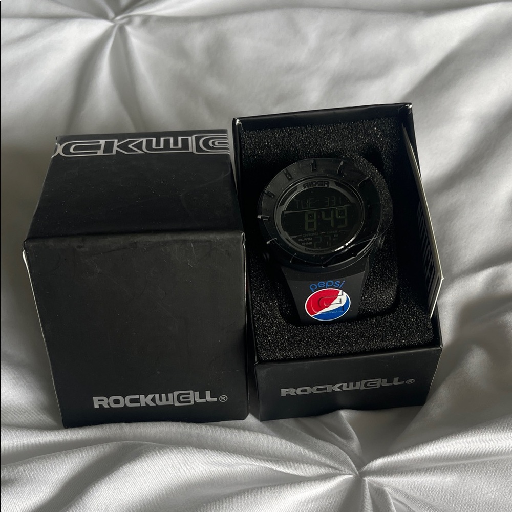 Rockwell Black Digital Watch with Pepsi Logo